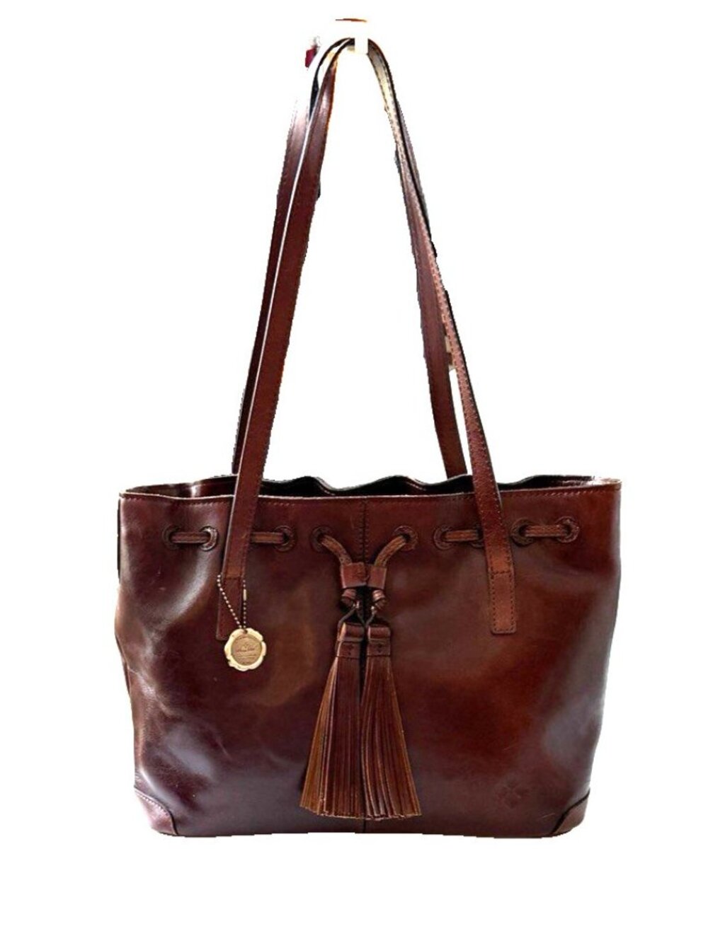Patricia Nash Witney British Tan Drawstring Tassel Leather Tote Shoulder Bag